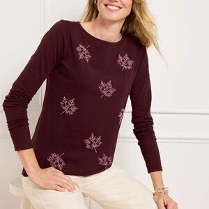 TALBOTS Plus Autumn Embellished Crewneck Rich Burgundy Cotton Size 2X NWT